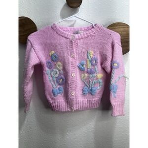 Vintage Honors Girls 4T Cardigan Sweater Colorful Pastels Easter Fit Chunky Knit